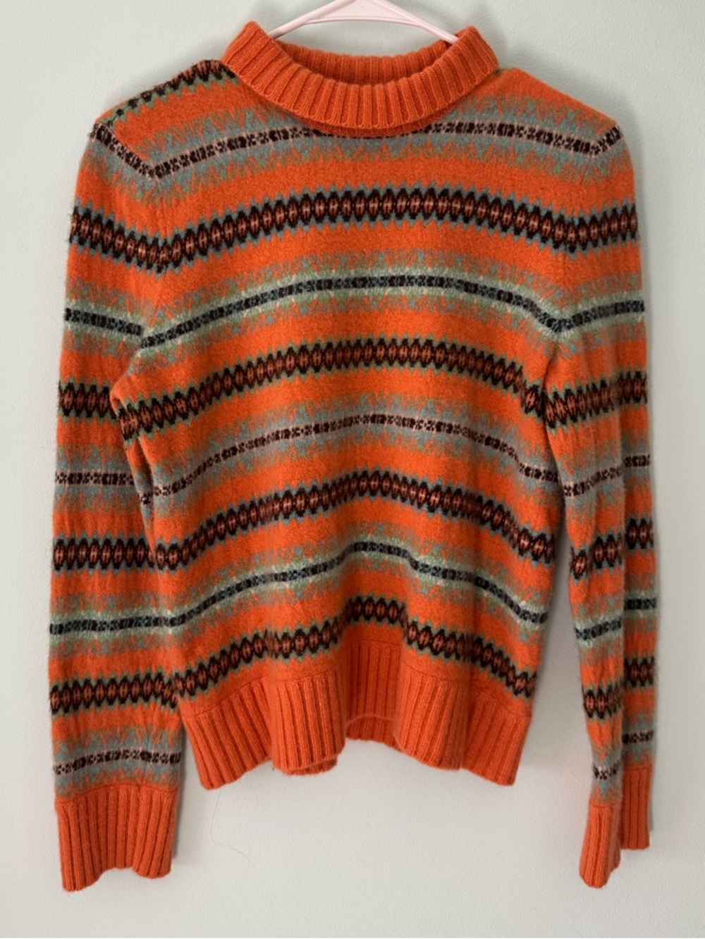 Jones New York Wool, Cashmere, and Angora Orange Multicolor Patterned Sweater